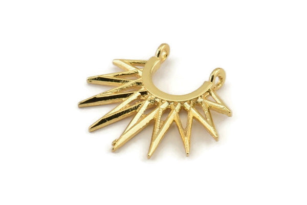 Gold Sunny Pendant, 2 Gold Plated Brass Sunny Ethnic Pendants With 2 Loops, Findings, Charms (24x27x1.6mm) BS 2048 Q0977