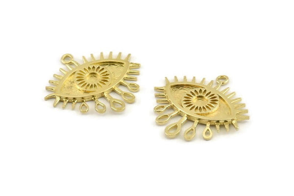 Brass Eye Charm, Raw Brass Eye Charms With 1 Loop, Pendants - Pad Size 3mm (24x2mm) N1266