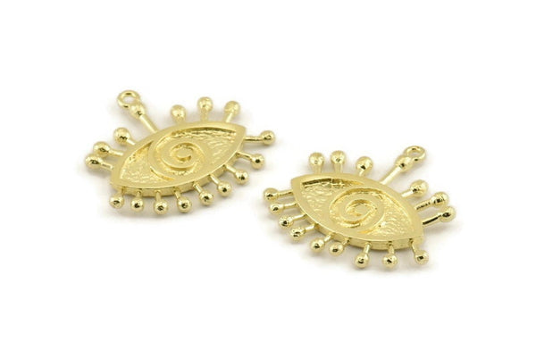 Brass Eye Charm, 2 Raw Brass Eye Charms With 1 Loop, Pendants (26x2mm) N1255