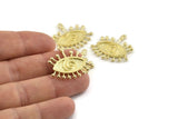 Brass Eye Charm, 2 Raw Brass Eye Charms With 1 Loop, Pendants (26x2mm) N1255