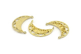 Brass Moon Charm, 4 Raw Brass Moon Pendants With 2 Loops, Findings (28x11x2mm) N1260