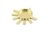 Brass Sun Charm, 2 Raw Brass Sunshine Charms With 1 Loop, Pendants - Pad Size 16mm (35x33mm) N1271