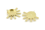 Brass Sun Charm, 2 Raw Brass Sunshine Charms With 1 Loop, Pendants - Pad Size 16mm (35x33mm) N1271