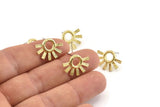 Brass Daisy Earring, 4 Tiny Hammered Raw Brass Flower Stud Earrings (18x13x1.2mm) N1185