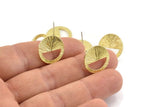 Brass Round Earring, 4 Textured Raw Brass Half Moon Stud Earrings (16x1.2mm) N1261