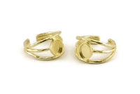 Brass Ring Setting, Raw Brass Adjustable Rings With 1 Stone Settings - Pad Size 8x6mm N1264