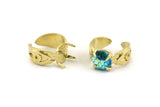 Brass Eye Ring, 2 Raw Brass 4 Claw Ring Natural Stones - Pad Size 10mm N1274