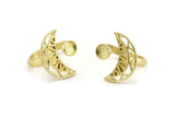 Brass Ring Setting, Raw Brass Moon And Planet Ring With 1 Stone Settings - Pad Size 6mm N1273