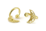 Brass Ring Setting, 2 Raw Brass Moon And Planet Ring With 1 Stone Settings - Pad Size 6mm N1273