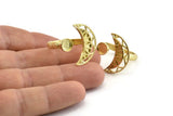 Brass Ring Setting, 2 Raw Brass Moon And Planet Ring With 1 Stone Settings - Pad Size 6mm N1273