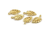 Gold Leaf Charm, 4 Gold Plated Brass Leaf Charms With 1 Loop, Earrings, Findings (19x10x1.5mm) N1189 H1056
