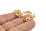Gold Leaf Charm, 4 Gold Plated Brass Leaf Charms With 1 Loop, Earrings, Findings (19x10x1.5mm) N1189 H1056