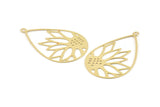 Gold Drop Charm, 4 Gold Plated Brass Flower Charms With 1 Loop, Findings (47x30x0.30mm) D1675