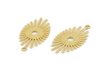 Gold Sun Charm, 6 Textured Gold Plated Brass Sun Charms With 1 Loop (26x14x0.60mm) D1537