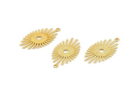 Gold Sun Charm, 6 Textured Gold Plated Brass Sun Charms With 1 Loop (26x14x0.60mm) D1537