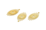 Gold Sun Charm, 6 Textured Gold Plated Brass Sun Charms With 1 Loop (26x14x0.60mm) D1537