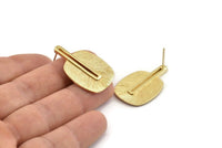 Gold Earring Post, 2 Posts Gold Plated Brass Textured Earrings (32x21x1mm) N1163
