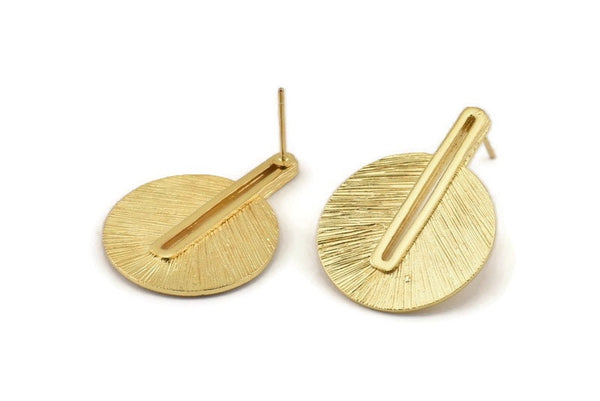 Gold Earring Post, 2 Posts Gold Plated Brass Textured Earrings (32x24x1mm) N1162