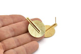 Gold Earring Post, 2 Posts Gold Plated Brass Textured Earrings (32x24x1mm) N1162