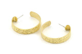 Brass Geometric Earring, 2 Textured Raw Brass Circle Stud Earrings (34x7x1mm) N1206