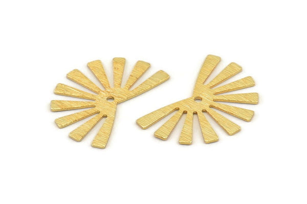 Gold Sun Charm, 6 Textured Gold Plated Brass Rising Sun Flag Charms With 1 Hole, Findings, Earrings (25x17x0.60mm) D1411 Q1113