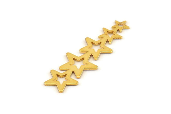 Gold Star Charm, 4 Gold Plated Brass Star Charms With 1 Hole (45x14x0.80mm) D1530