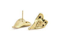 Gold Rose Earring, 4 Gold Plated Brass Rose Motif Stud Earrings With 1 Loop (20x13mm) N1222