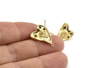 Gold Rose Earring, 2 Gold Plated Brass Rose Motif Stud Earrings With 1 Loop (20x13mm) N1222