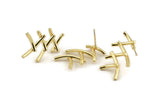 Gold Fence Earring, 2 Gold Plated Brass Fence Stud Earrings (27x20x2mm) N1239