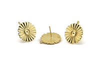 Gold Flower Earring, 2 Gold Plated Brass Flower Stud Earrings (17x1mm) N1171