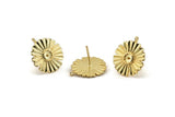 Gold Flower Earring, 2 Gold Plated Brass Flower Stud Earrings (17x1mm) N1171
