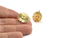 Gold Flower Earring, 2 Gold Plated Brass Flower Stud Earrings (17x1mm) N1171