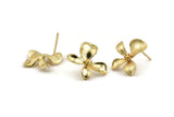 Gold Flower Earring, 4 Gold Plated Brass Flower Stud Earrings (17mm) N1197