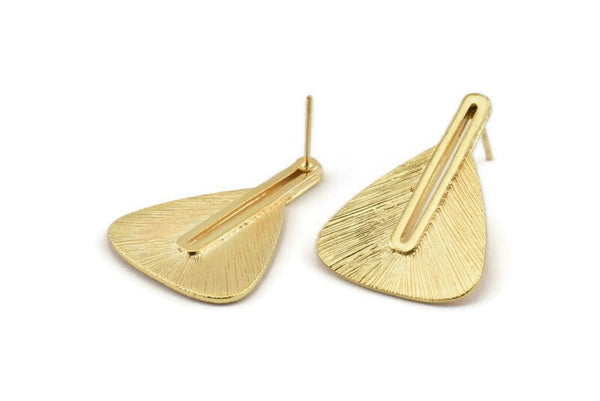 Gold Earring Post, 2 Posts Gold Plated Brass Textured Earrings (33x24x1mm) N1161