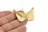 Gold Earring Post, 2 Posts Gold Plated Brass Textured Earrings (33x24x1mm) N1161