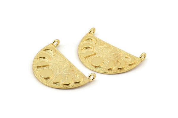 Moon Phases Pendant, Gold Plated Brass Moon Phases Charms With 2 Loops, Findings (28x16x1mm) N1242