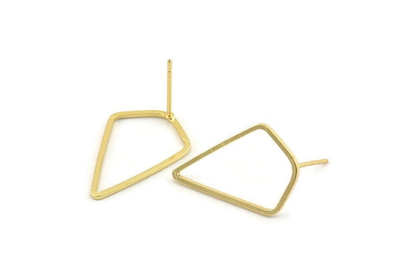 Gold Diamond Earring, 8 Gold Plated Brass Diamond Stud Earrings (21x14x0.80mm) D1557