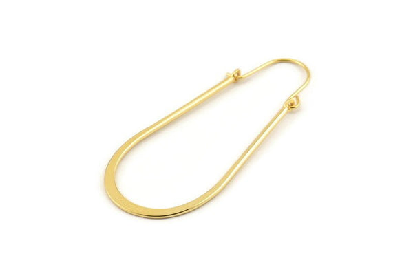 Gold Earring Wires, 2 Gold Plated Brass Earring Studs, Wire Hoops  (55x24x1.5x0.80mm) D1634 H0991