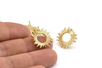 Gold Round Earring, 4 Gold Plated Brass Round Earring Studs (18mm) N1228