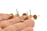 Brass Hexagon Earring, 12 Raw Brass Hexagon Stud Earrings (8mm) D1460