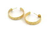 Gold Geometric Earring, 2 Textured Gold Plated Brass Circle Stud Earrings (34x7x1mm) N1206