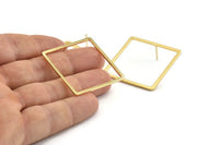Gold Square Earring, 2 Gold Plated Brass Square Stud Earrings (35x1.5mm) D1566