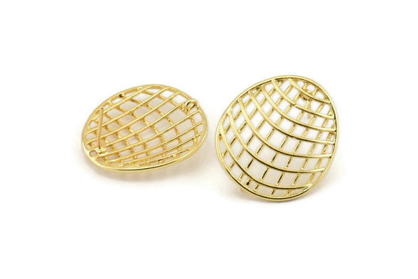 Gold Filter Earring, 2 Gold Plated Brass Filter Stud Earrings With 1 Loop (24x22mm) N1205