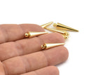 Gold Spike Charm, 2 Gold Plated Brass Spike Tribal Pendants With 1 Loop (6x25mm) D1508