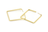 Gold Square Earring, 2 Gold Plated Brass Square Stud Earrings (40x2x1mm) D1623