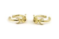 Brass Ring Settings, Raw Brass Moon And Planet Ring With 1 Stone Setting - Pad Size 6mm N1160