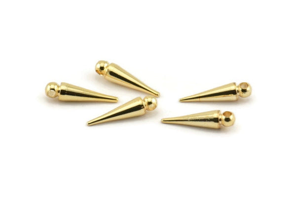Gold Spike Charm, 6 Gold Plated Brass Spike Tribal Pendants With 1 Loop (4x16mm) D1497
