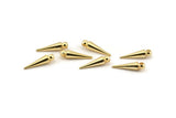 Gold Spike Charm, 6 Gold Plated Brass Spike Tribal Pendants With 1 Loop (4x16mm) D1497