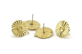 Brass Flower Earring, 4 Raw Brass Flower Stud Earrings (17x1mm) N1171