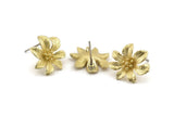 Brass Flower Earring, 6 Raw Brass Flower Stud Earrings (16x15mm) N1169
